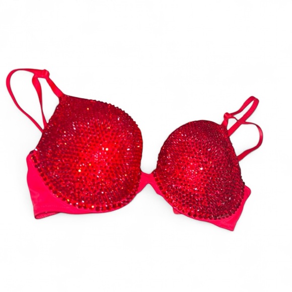 Custom Design Siam Crystal Glam Bling Red Bra Top All Sizes - Picture 2 of 9